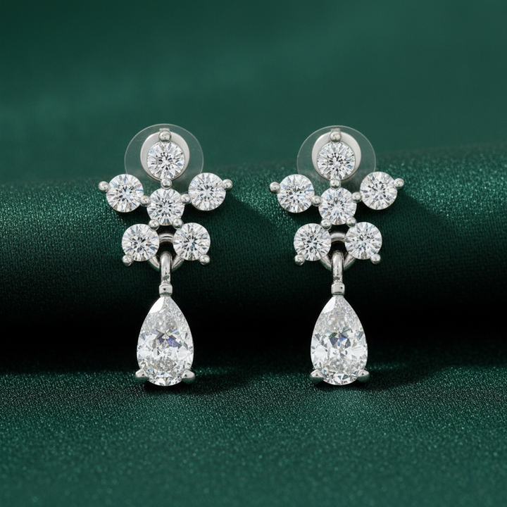 Unniyarcha 925 Pure Silver Bloom Diamond Drops Earrings