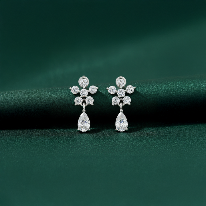 Unniyarcha 925 Pure Silver Bloom Diamond Drops Earrings