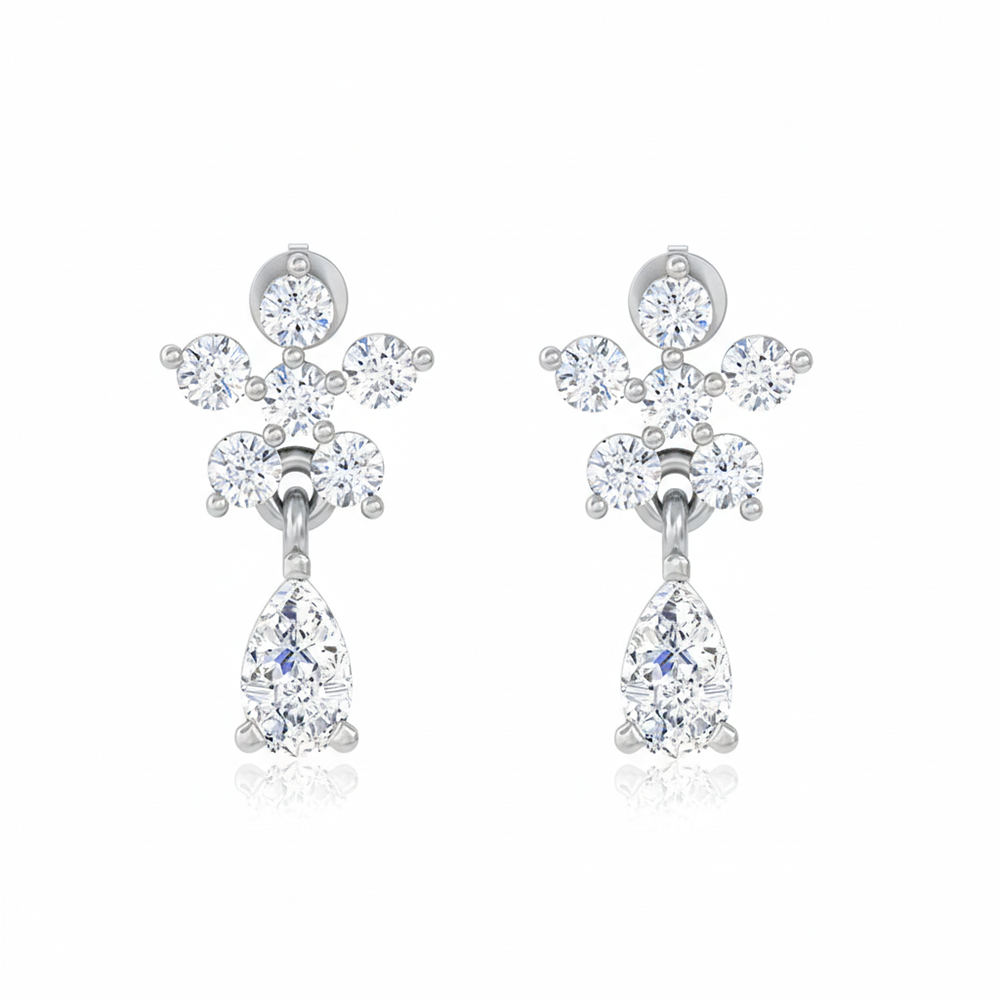 Unniyarcha 925 Pure Silver Bloom Diamond Drops Earrings