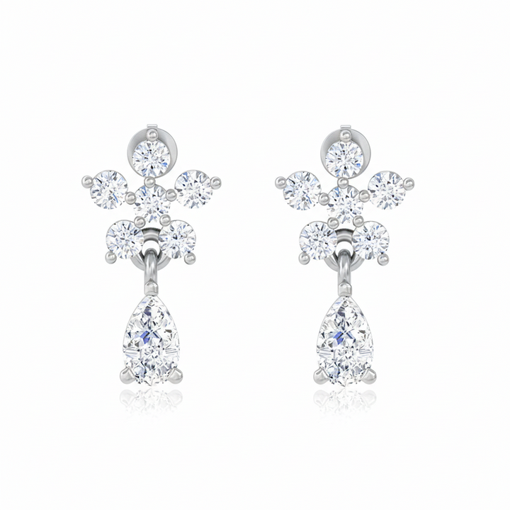 Unniyarcha 925 Pure Silver Bloom Diamond Drops Earrings