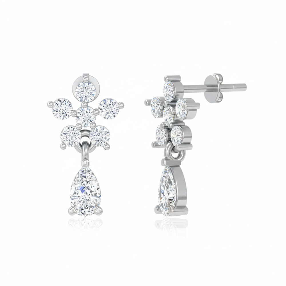Unniyarcha 925 Pure Silver Bloom Diamond Drops Earrings
