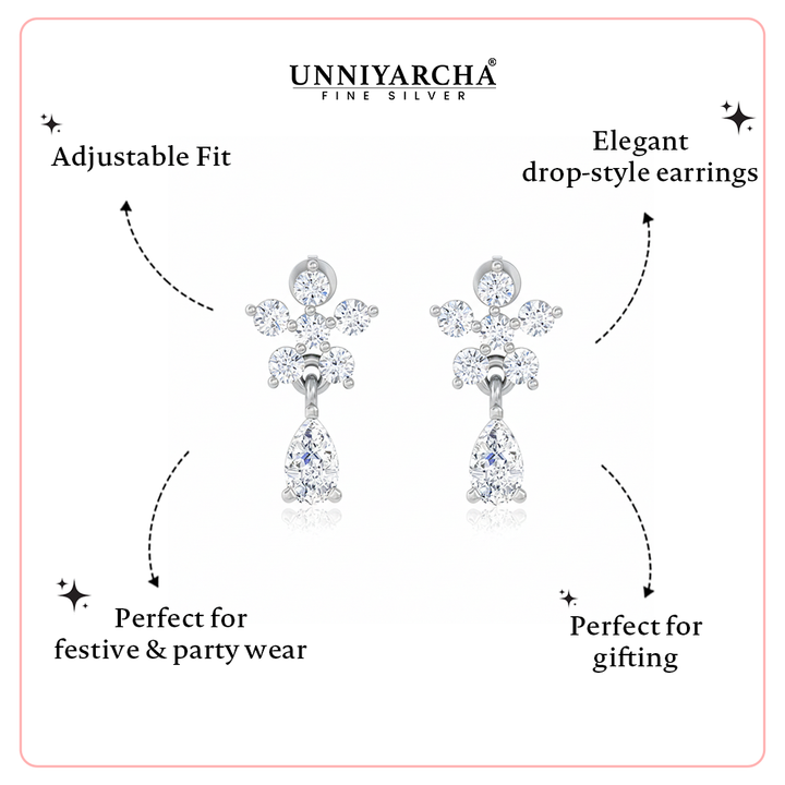 Unniyarcha 925 Pure Silver Bloom Diamond Drops Earrings