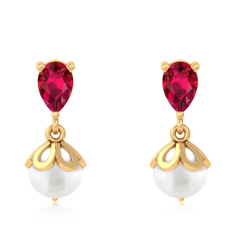 Unniyarcha 925 Pure Silver Red Drop Pearl Stud Earrings