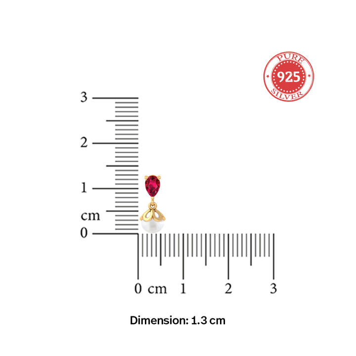 Unniyarcha 925 Pure Silver Red Drop Pearl Stud Earrings