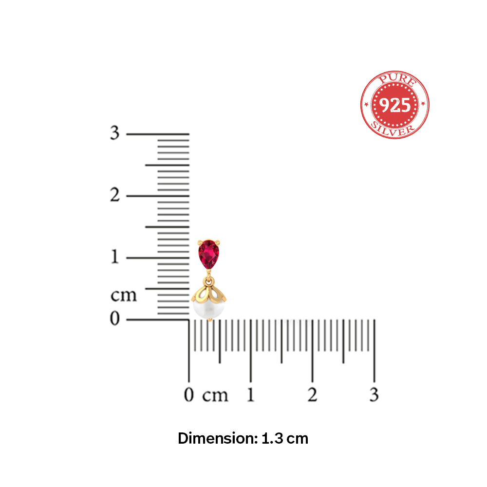 Unniyarcha 925 Pure Silver Red Drop Pearl Stud Earrings