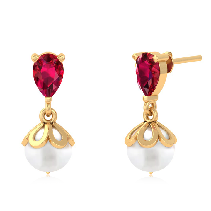 Unniyarcha 925 Pure Silver Red Drop Pearl Stud Earrings