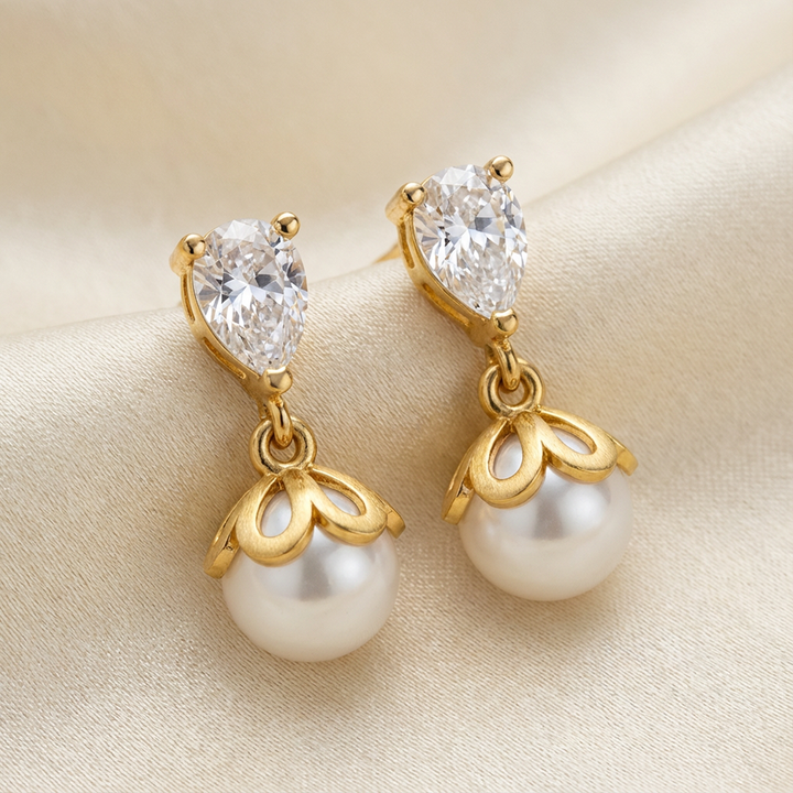 Unniyarcha 925 Pure Silver Falling Pearl Earrings