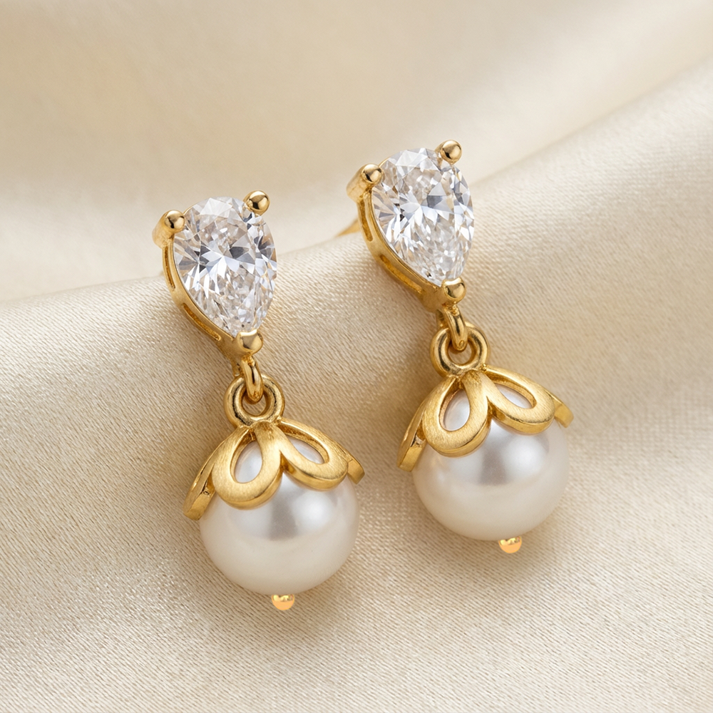 Unniyarcha 925 Pure Silver Falling Pearl Earrings