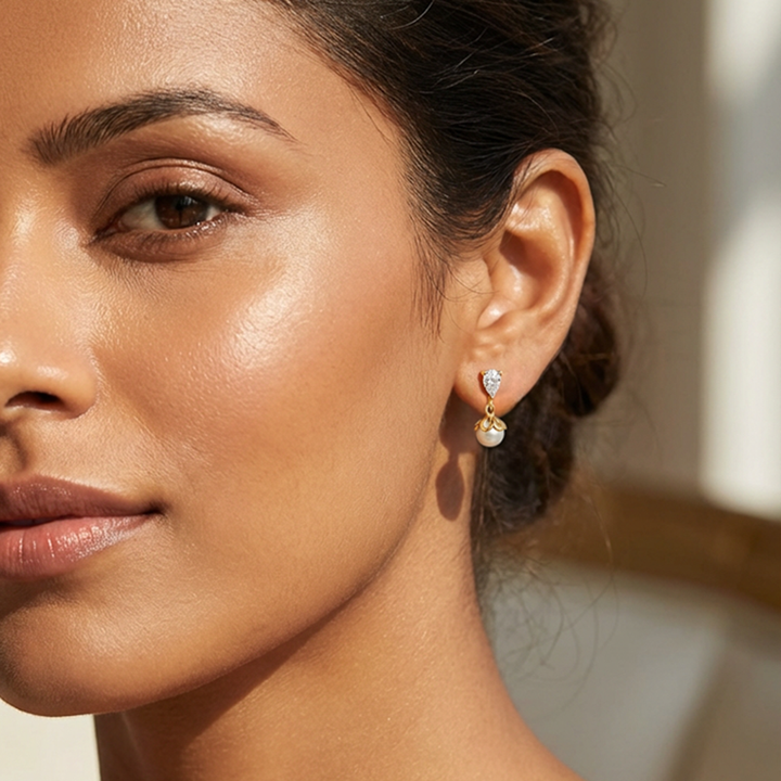 Unniyarcha 925 Pure Silver Falling Pearl Earrings