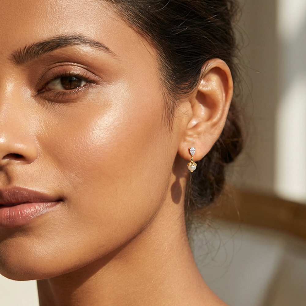 Unniyarcha 925 Pure Silver Falling Pearl Earrings