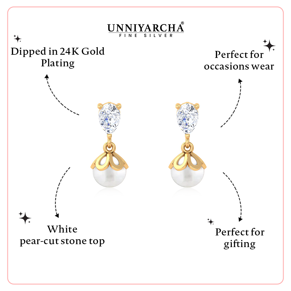 Unniyarcha 925 Pure Silver Falling Pearl Earrings