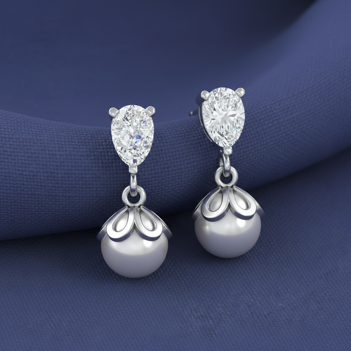 Unniyarcha 925 Pure Silver White Falling Pearl Earrings