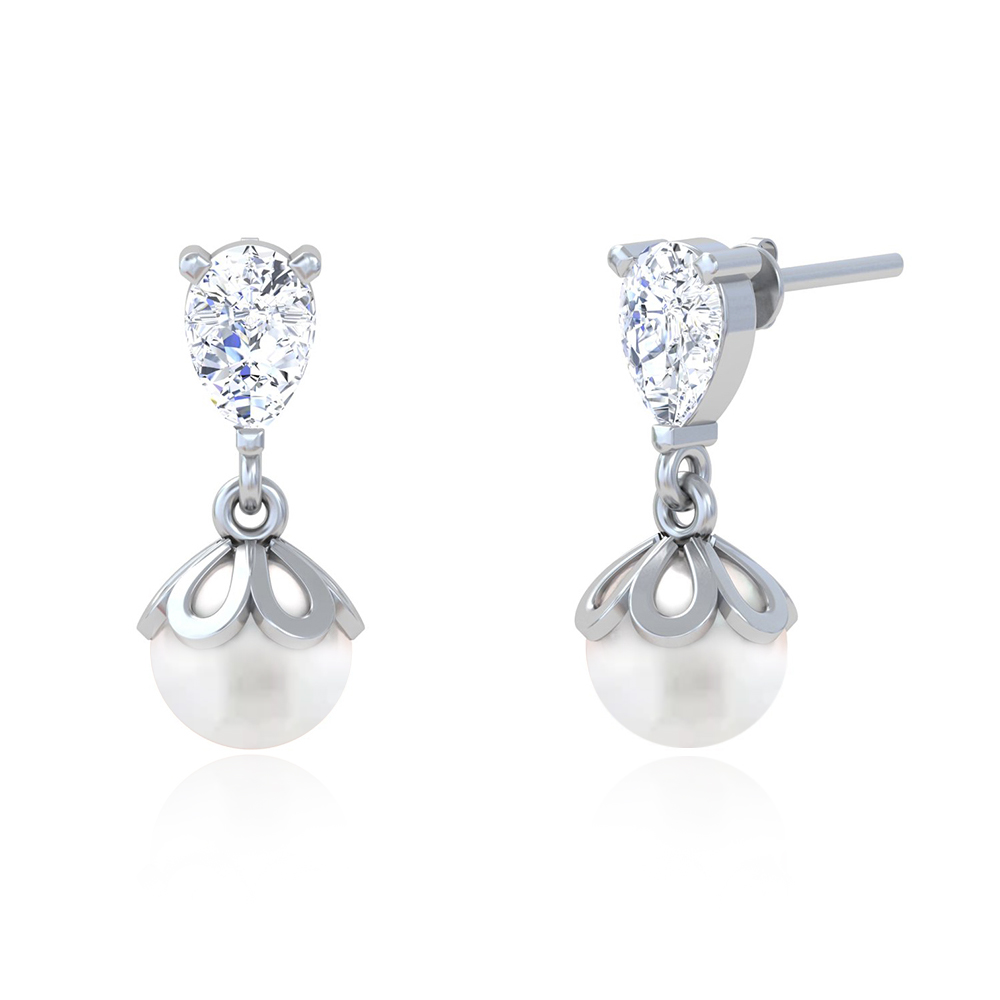 Unniyarcha 925 Pure Silver White Falling Pearl Earrings