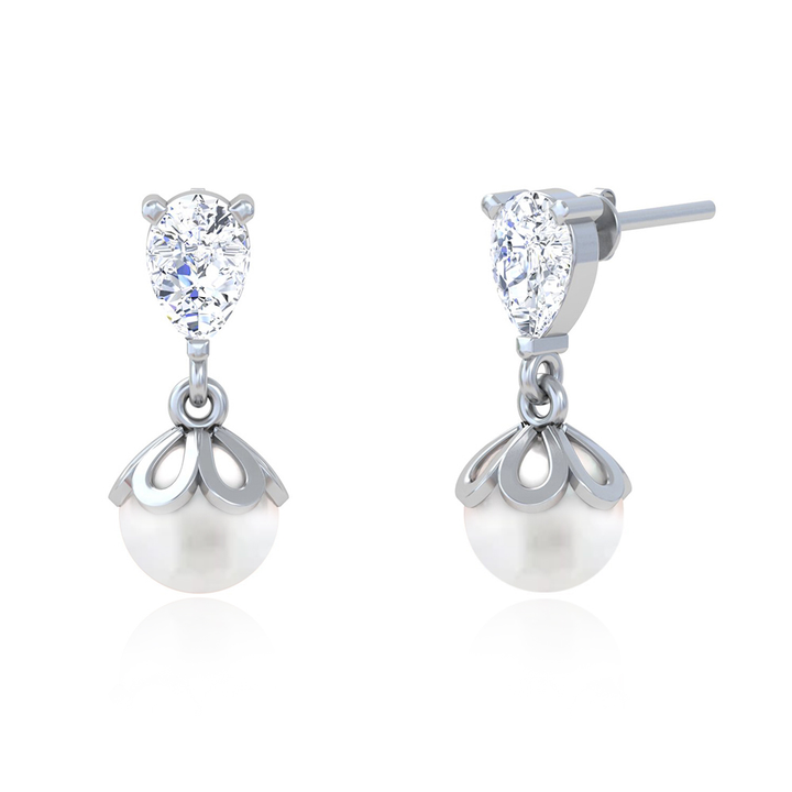 Unniyarcha 925 Pure Silver White Falling Pearl Earrings