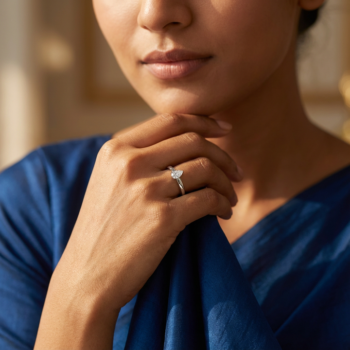 Unniyarcha 925 Pure Silver Pear Drop Ring