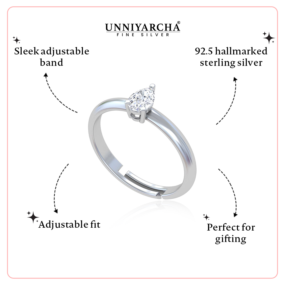 Unniyarcha 925 Pure Silver Pear Drop Ring