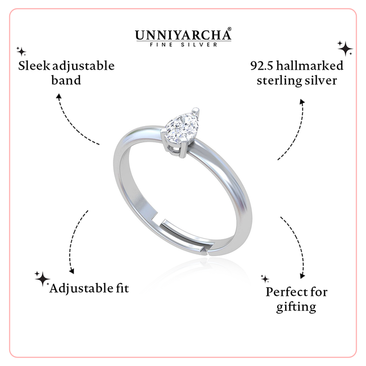 Unniyarcha 925 Pure Silver Pear Drop Ring