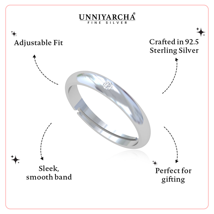 Unniyarcha 925 Pure Silver Minimal Solitaire Band Ring