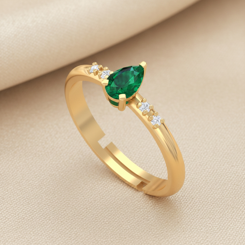 Unniyarcha 925 Pure Silver Green Pear Drop Ring