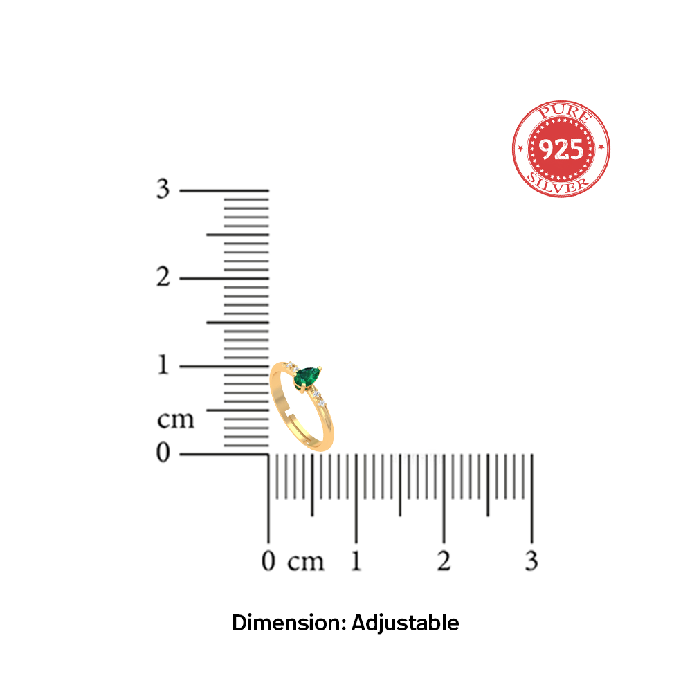 Unniyarcha 925 Pure Silver Green Pear Drop Ring