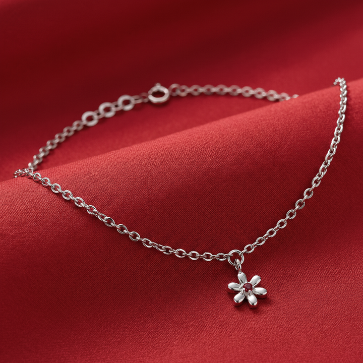 Unniyarcha 925 Pure Silver Floral Anklet