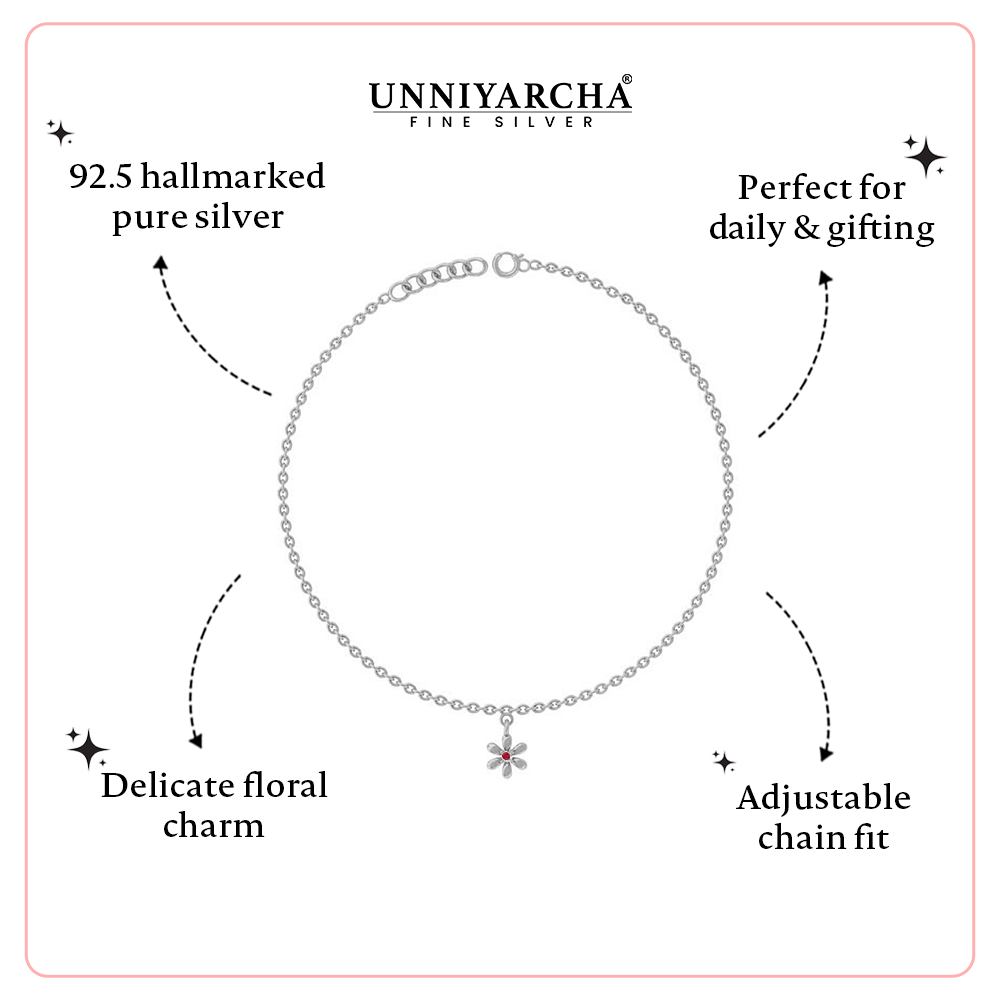 Unniyarcha 925 Pure Silver Floral Anklet
