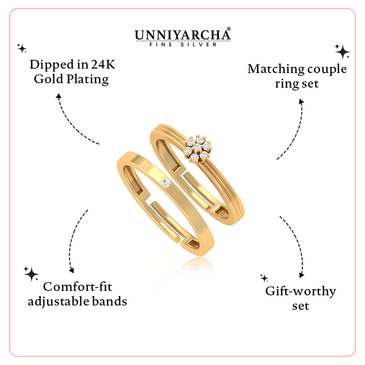 Unniyarcha 925 Pure Silver Serene Spark Couple Rings