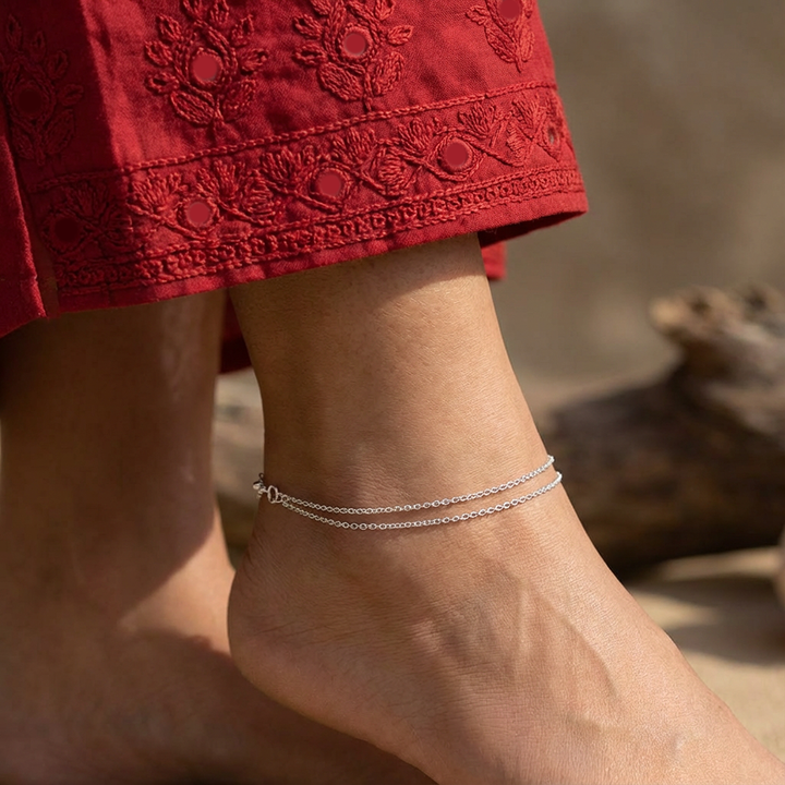Unniyarcha 925 Pure Silver Two line Daily Wear Anklet