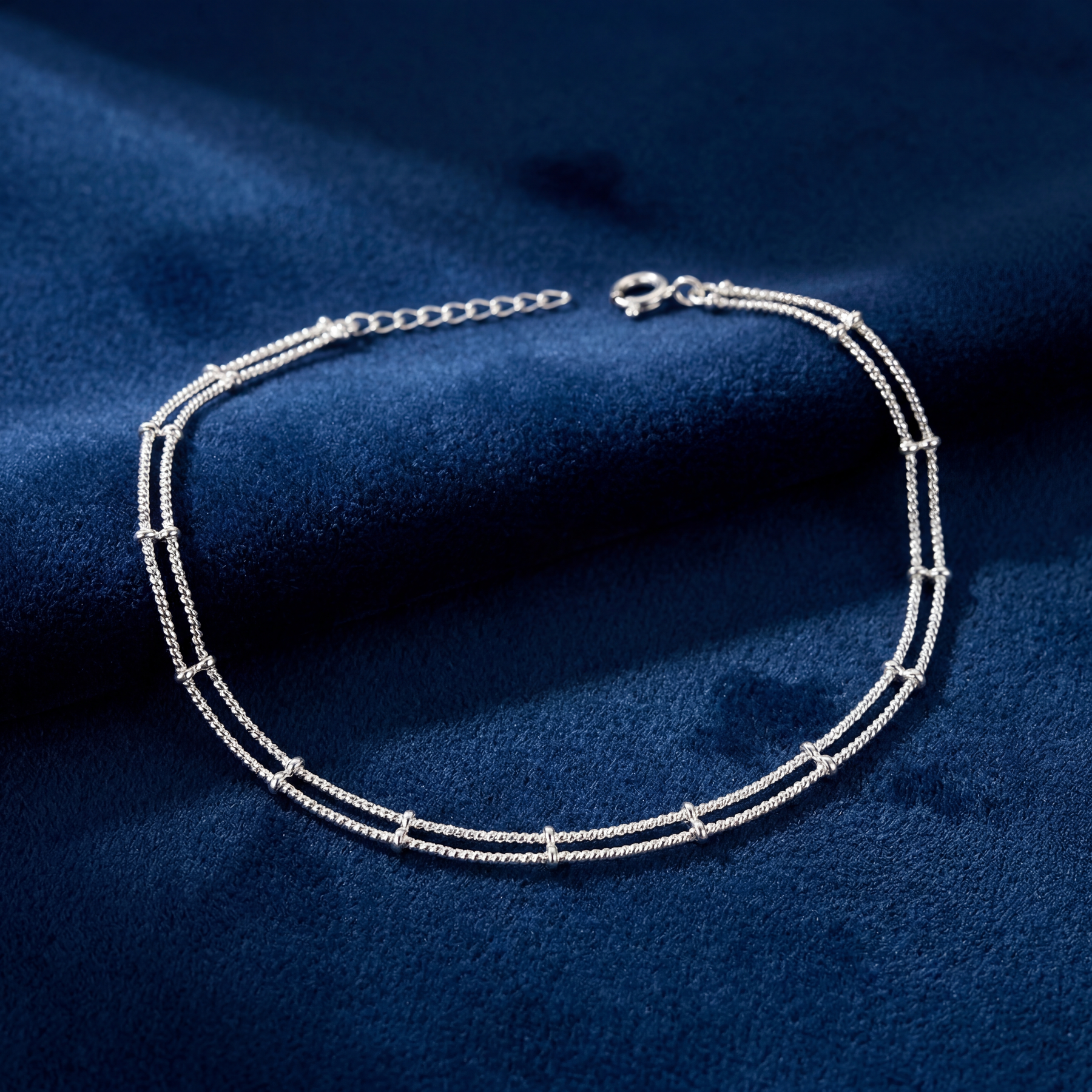 Two Line Chain 925 Sterling Silver Two Line Chain Silver Anklet (Single) – Unniyarcha