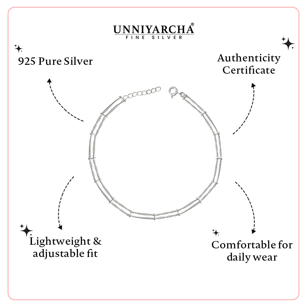 Unniyarcha 925 Pure Silver Two line Chain Anklet - Single