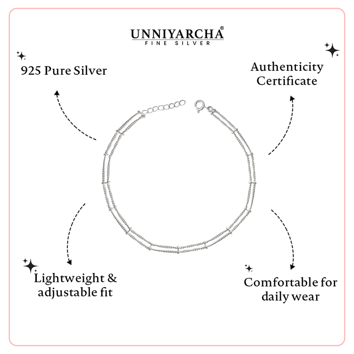 Unniyarcha 925 Pure Silver Two line Chain Anklet - Single