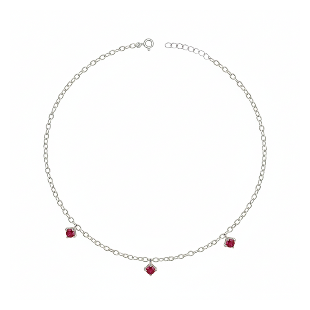 Unniyarcha 925 Pure Silver Red Zircon Anklet