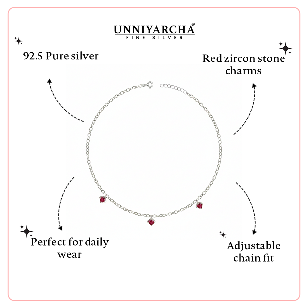 Unniyarcha 925 Pure Silver Red Zircon Anklet