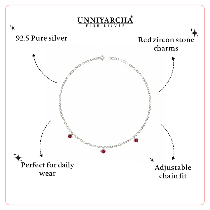 Unniyarcha 925 Pure Silver Red Zircon Anklet