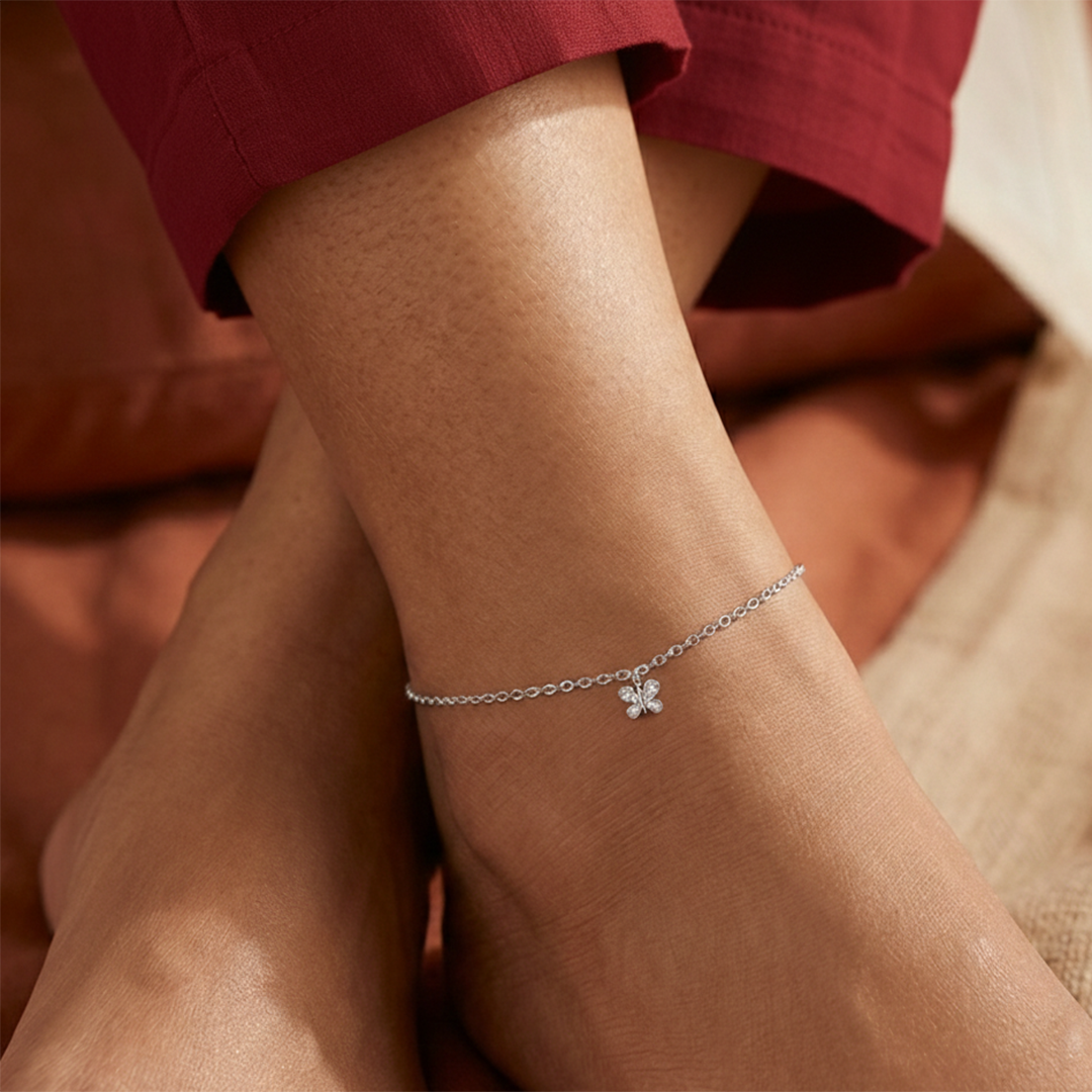 Unniyarcha 925 Pure Silver Butterfly Anklet
