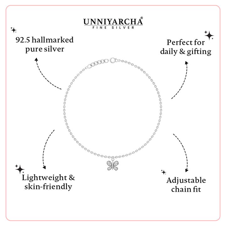 Unniyarcha 925 Pure Silver Butterfly Anklet