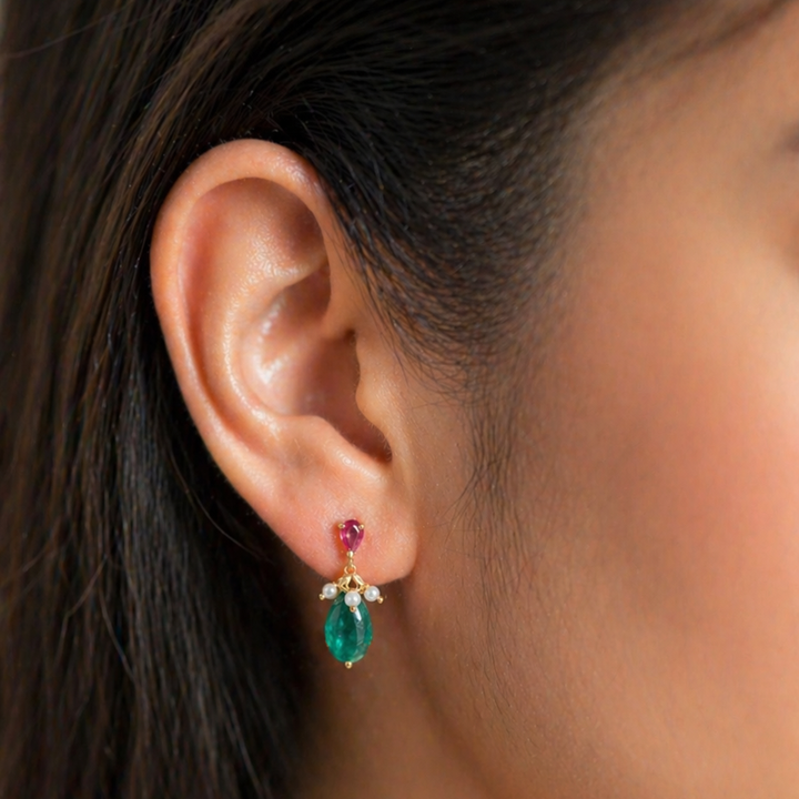 Unniyarcha Crimson Pearl Drop Earrings