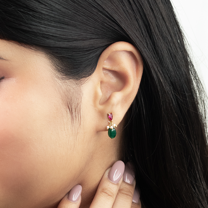 Unniyarcha Crimson Pearl Drop Earrings