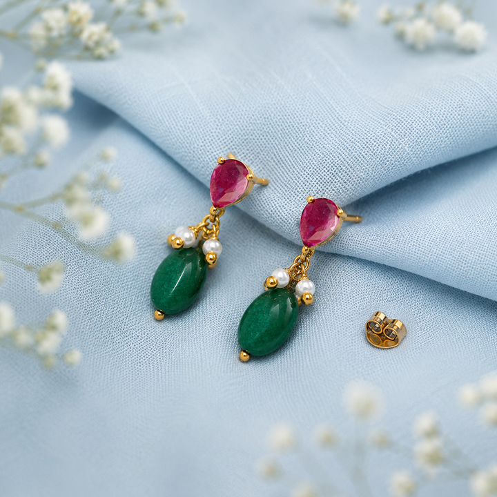 Unniyarcha Crimson Pearl Drop Earrings