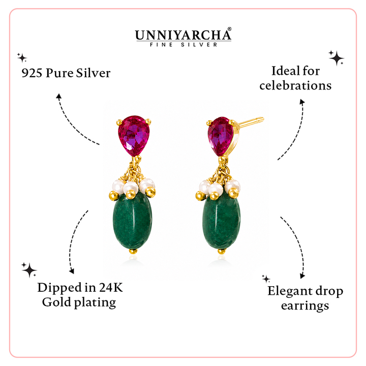 Unniyarcha Crimson Pearl Drop Earrings