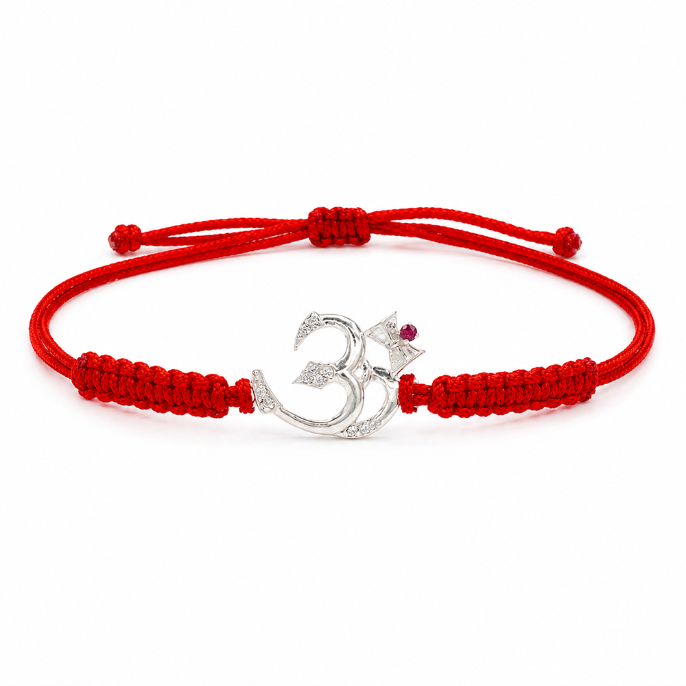 925 Sterling Silver Zircon-Studded Om Divine Rakhi with Chandan Tilak set