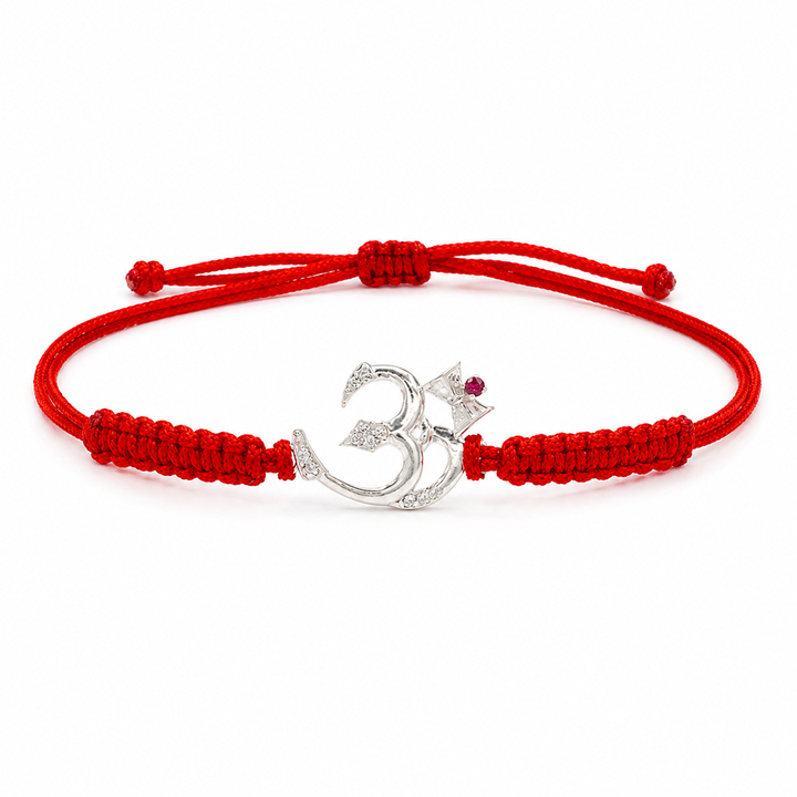 925 Sterling Silver Zircon-Studded Om Divine Rakhi with Chandan Tilak set