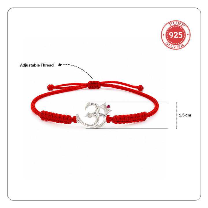 925 Sterling Silver Zircon-Studded Om Divine Rakhi with Chandan Tilak set