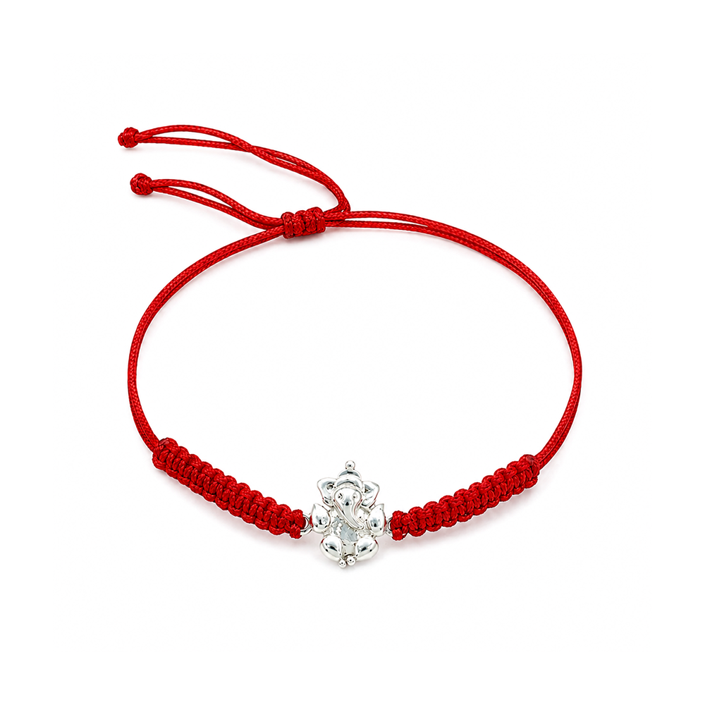 Unniyarcha 925 Sterling Silver Auspicious Ganesha Blessings Rakhi with Chandan Tilak set