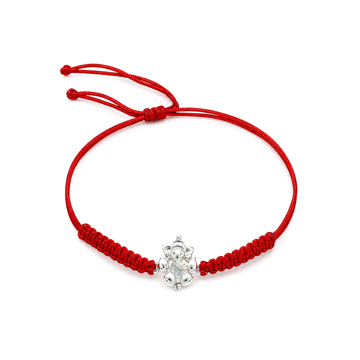 Unniyarcha 925 Sterling Silver Auspicious Ganesha Blessings Rakhi with Chandan Tilak set