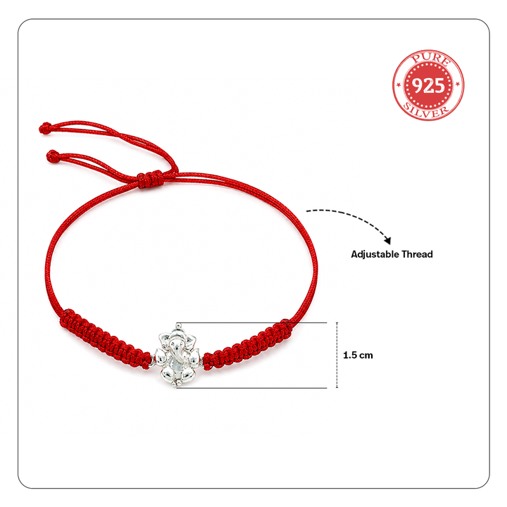 Unniyarcha 925 Sterling Silver Auspicious Ganesha Blessings Rakhi with Chandan Tilak set