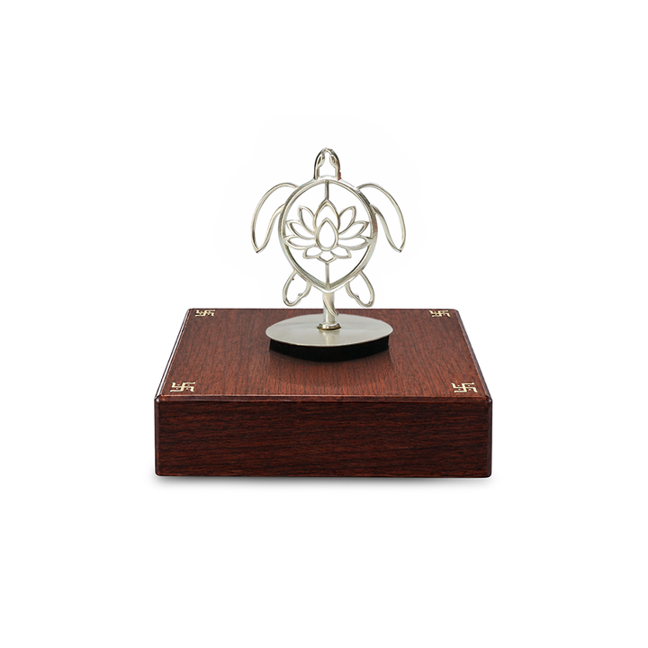 92.5 Silver Tortoise Lotus Keepsake with Wooden Base