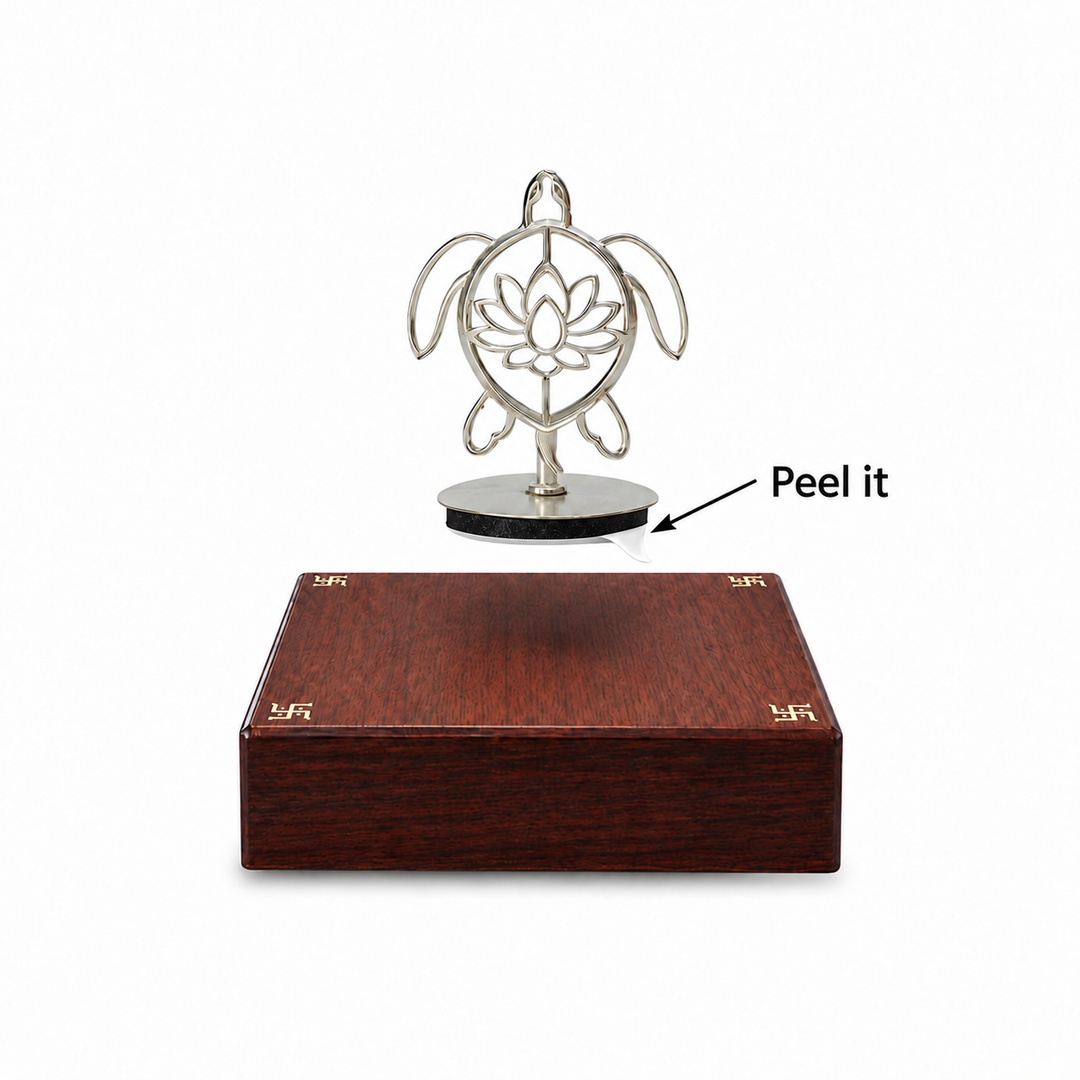 92.5 Silver Tortoise Lotus Keepsake with Wooden Base