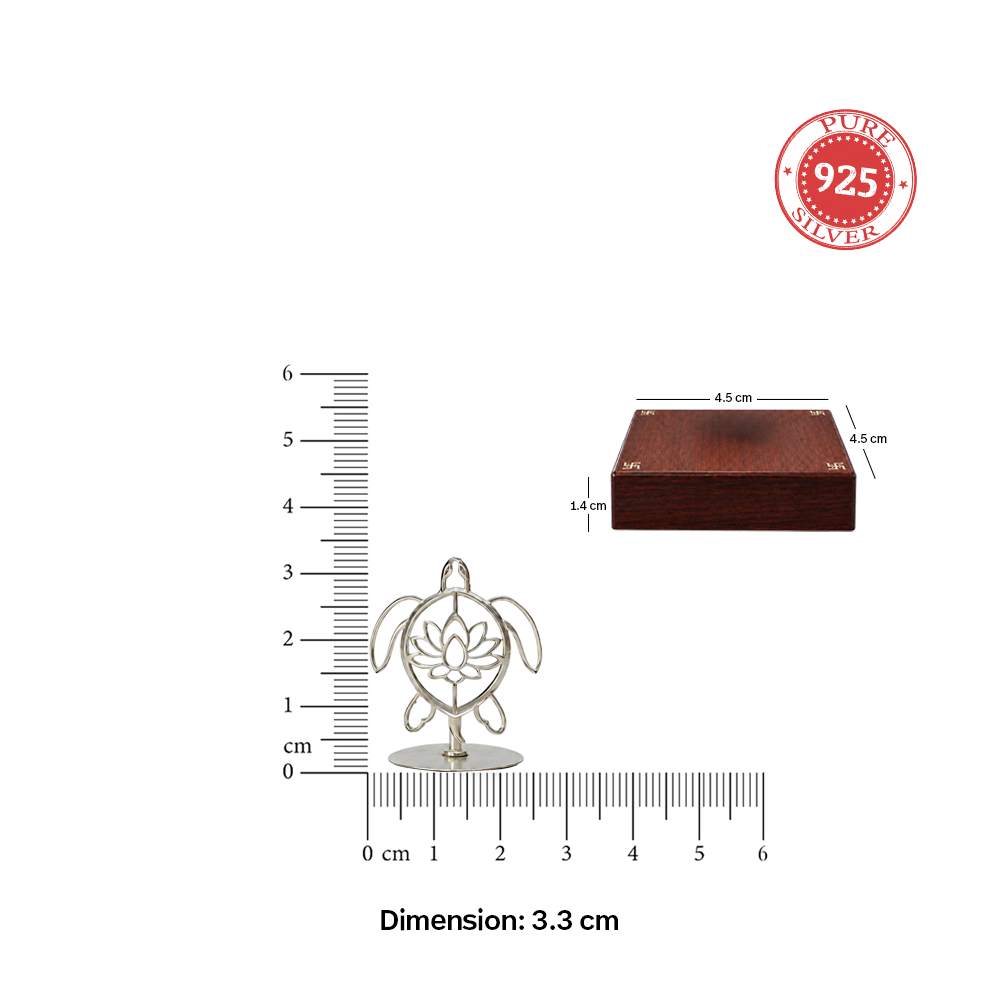 92.5 Silver Tortoise Lotus Keepsake with Wooden Base