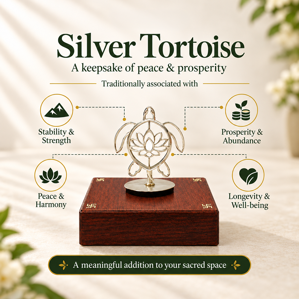92.5 Silver Tortoise Lotus Keepsake with Wooden Base